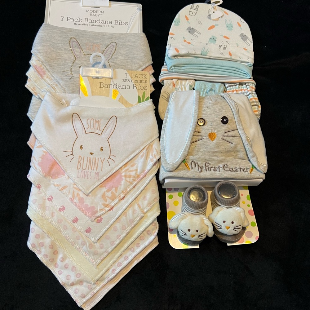 Bundle ** Bunny Bandana Bibs Set - Gray and Pink